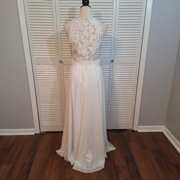 Lulu's ivory nude lace chiffon maxi dress medium *D4 - Picture 5 of 12